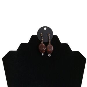 Hand Crafted Dark Marbled Brown Oval Shaped Post Back Drop Style Boho Earrings